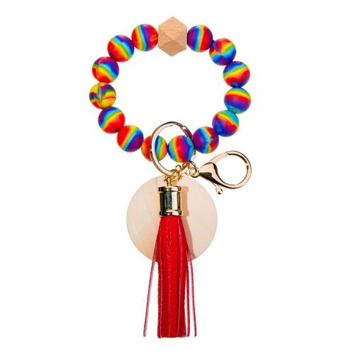 Silicone Bracelet, with Beech Wood & Tibetan Style, Tassel, handmade, Unisex, more colors for choice, Inner Diameter:Approx 55mm, Sold By PC