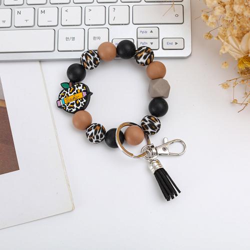 Silicone Bracelet, with Beech Wood & PU Leather & Tibetan Style, handmade, Unisex, more colors for choice, Inner Diameter:Approx 55mm, Sold By PC