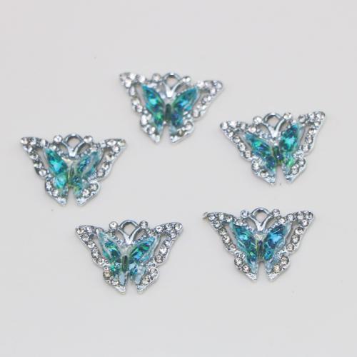 Tibetan Style Rhinestone Pendants, Butterfly, silver color plated, DIY & with rhinestone, nickel, lead & cadmium free, Sold By PC