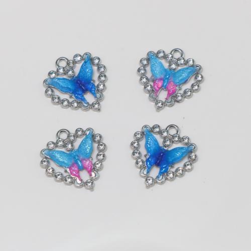 Tibetan Style Rhinestone Pendants, Heart, silver color plated, DIY & with rhinestone, more colors for choice, nickel, lead & cadmium free, Sold By PC