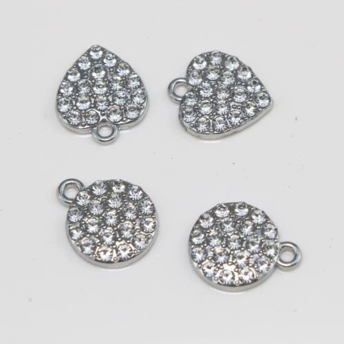 Zinc alliage strass Pendants, alliage de zinc, Placage de couleur argentée, Forme différente pour le choix & DIY & avec strass, plus de couleurs à choisir, protéger l'environnement, sans nickel, plomb et cadmium, Vendu par PC