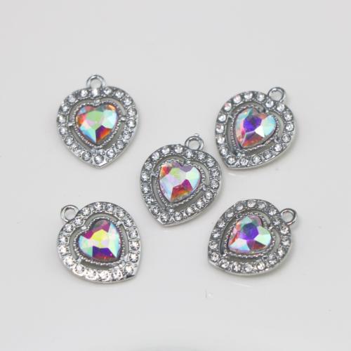 Tibetan Style Rhinestone Pendants, Heart, silver color plated, DIY & with rhinestone, nickel, lead & cadmium free, Sold By PC