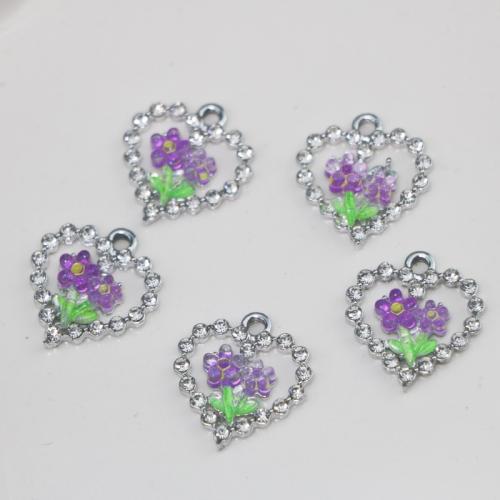 Tibetan Style Rhinestone Pendants, with Resin, Heart, silver color plated, DIY & with rhinestone, nickel, lead & cadmium free, Sold By PC