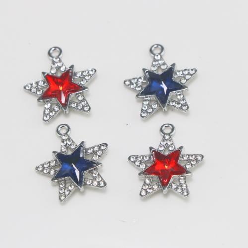 Tibetan Style Rhinestone Pendants, Star, silver color plated, DIY & with rhinestone, more colors for choice, nickel, lead & cadmium free, Sold By PC