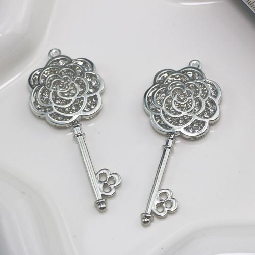 Tibetan Style Key Pendants, silver color plated, DIY & with rhinestone, nickel, lead & cadmium free, Sold By PC