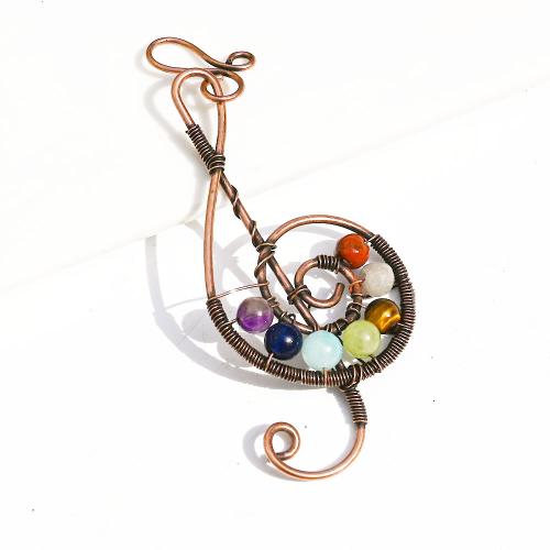 Gemstone Pendants Jewelry, Tibetan Style, with Gemstone, Music Note, antique copper color plated, DIY, nickel, lead & cadmium free, 38x75mm, Sold By PC