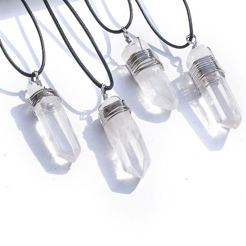 Quartz Gemstone Pendants, Clear Quartz, with Brass, silver color plated, DIY & different size for choice, more colors for choice, Sold By PC