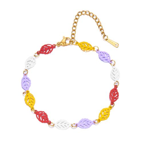 Bijoux bracelet en acier inoxydable, Acier inoxydable 304, avec 5cm chaînes de rallonge, feuille, bijoux de mode & pour femme, plus de couleurs à choisir, 8mm, Longueur:Environ 18 cm, Vendu par PC