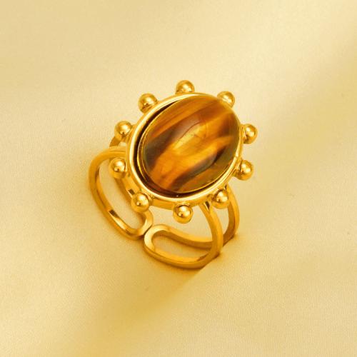 Natural Gemstone Finger Ring, 304 Stainless Steel, with Gemstone, gold color plated, Adjustable & for woman, Sold By PC