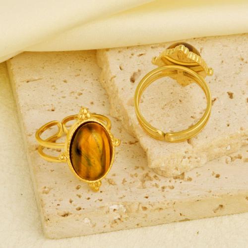 Natural Gemstone Finger Ring, 304 Stainless Steel, with Gemstone, gold color plated, Adjustable & for woman, Sold By PC