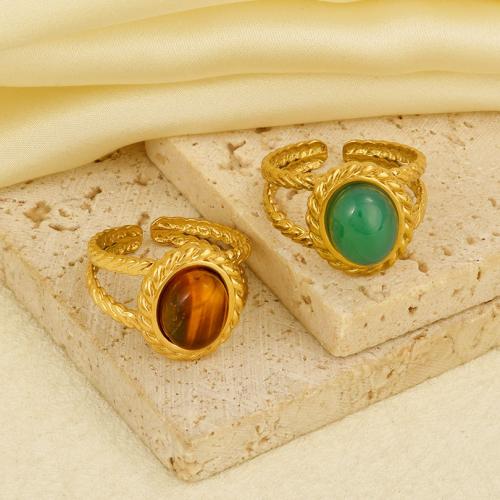 Natural Gemstone Finger Ring, 304 Stainless Steel, with Gemstone, gold color plated, Adjustable & for woman, more colors for choice, Sold By PC