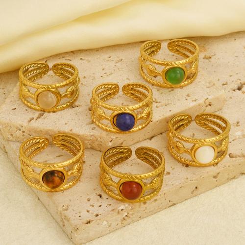 Natural Gemstone Finger Ring, 304 Stainless Steel, with Gemstone, gold color plated, Adjustable & for woman, more colors for choice, Sold By PC