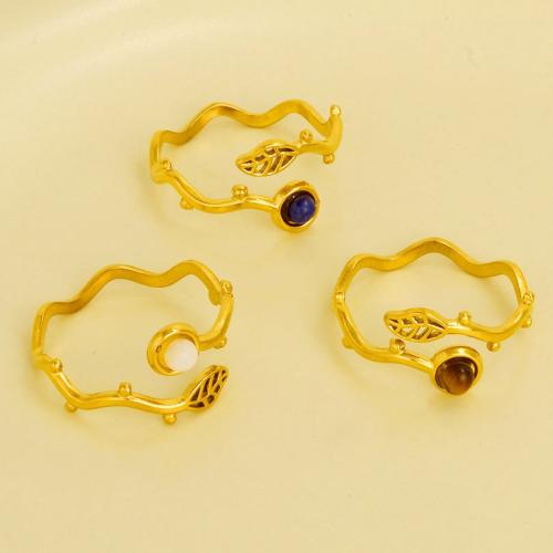 Anillos de Gemas, acero inoxidable 304, con Piedras preciosas, chapado en color dorado, Ajustable & para mujer, más colores para la opción, Vendido por UD