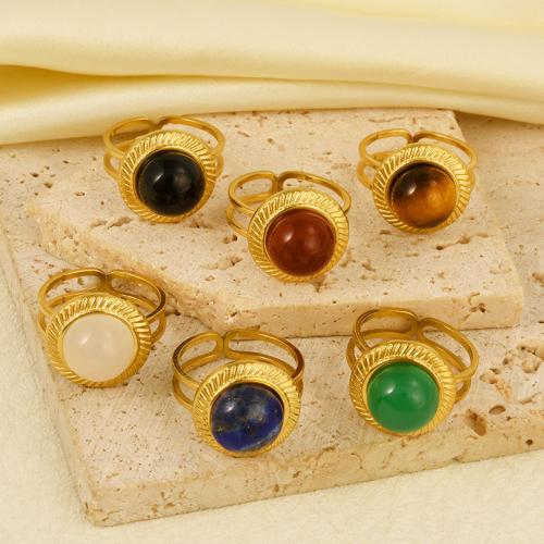 Natural Gemstone Finger Ring, 304 Stainless Steel, with Gemstone, gold color plated, Adjustable & for woman, more colors for choice, Sold By PC