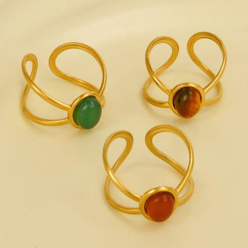 Natural Gemstone Finger Ring, 304 Stainless Steel, with Gemstone, gold color plated, for woman, more colors for choice, Sold By PC