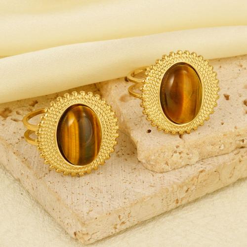 Natural Gemstone Finger Ring, 304 Stainless Steel, with Gemstone, gold color plated, Adjustable & for woman, Sold By PC