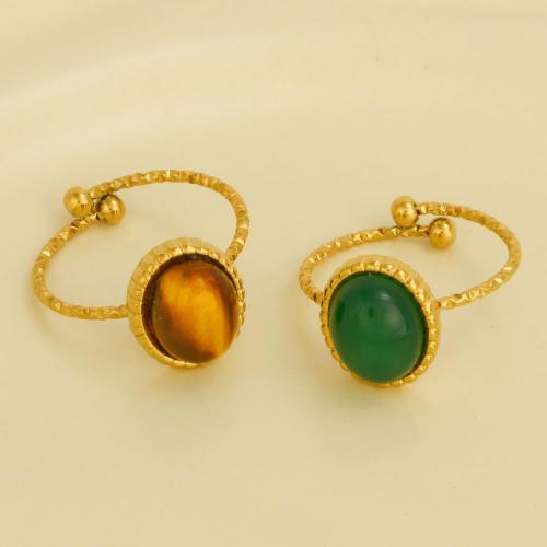 Anillos de Gemas, acero inoxidable 304, con Piedras preciosas, chapado en color dorado, Ajustable & para mujer, más colores para la opción, Vendido por UD