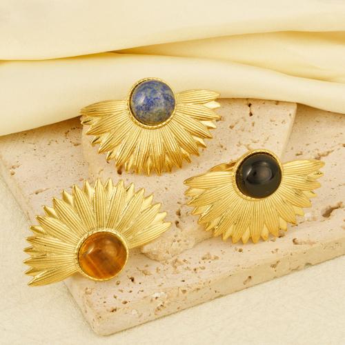 Natural Gemstone Finger Ring, 304 Stainless Steel, with Gemstone, gold color plated, Adjustable & for woman, more colors for choice, Sold By PC