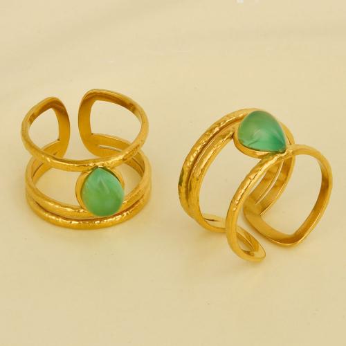 Natural Gemstone Finger Ring, 304 Stainless Steel, with Gemstone, gold color plated, Adjustable & for woman, Sold By PC