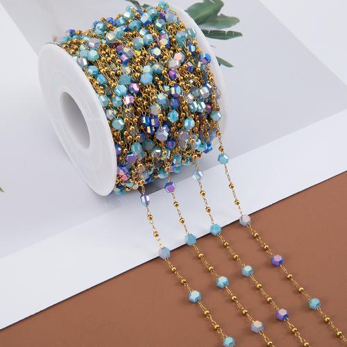 Decorative Beaded Chain, 304 Stainless Steel, with Glass, gold color plated, DIY, multi-colored, Sold By m