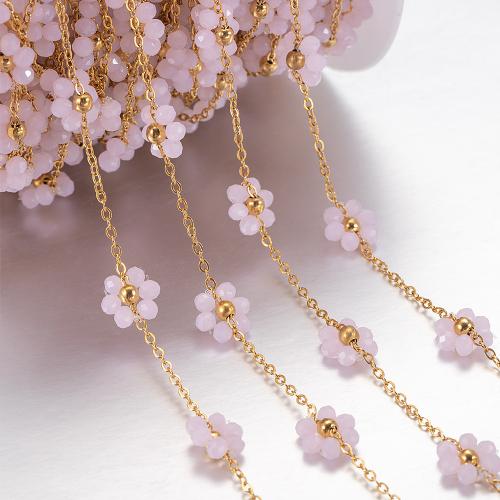 Decorative Beaded Chain, 304 Stainless Steel, with Natural Stone, Flower, plated, DIY & different materials for choice, more colors for choice, Sold By m