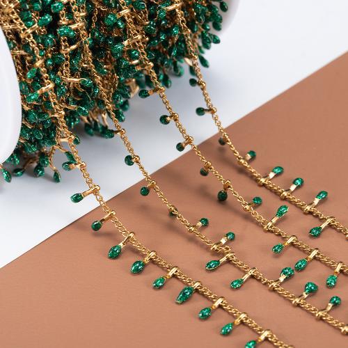 Decorative Beaded Chain, 304 Stainless Steel, gold color plated, DIY & enamel, green, 1m/Bag, Sold By Bag