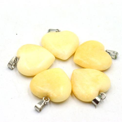 Jade brun pâle Pendentif, coeur, DIY, Jaune, 20mm, Vendu par PC