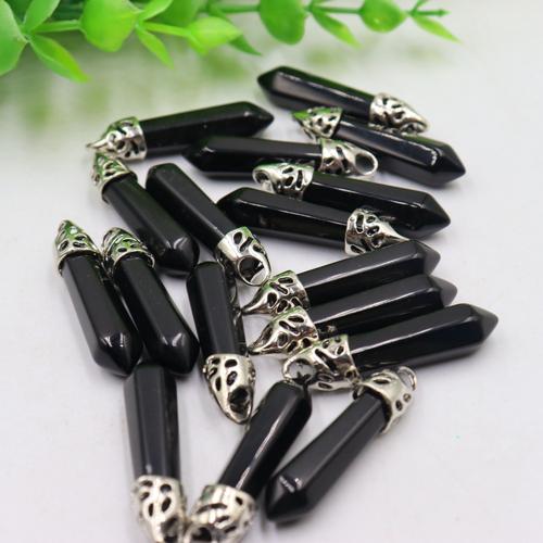 Natural Black Obsidian Pendants, with Tibetan Style, DIY, black, 40x9mm, Sold By PC