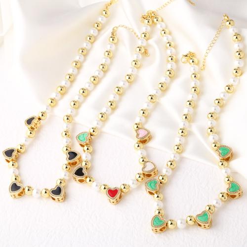 Brass Necklace, with Plastic Pearl, with 5cm extender chain, gold color plated, fashion jewelry & enamel, more colors for choice, nickel, lead & cadmium free, Length:40 cm, Sold By PC