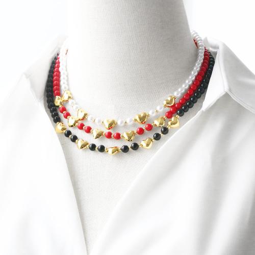 Collar de Latón, metal, con Perlas plásticas, con 5cm extender cadena, chapado en color dorado, Joyería, más colores para la opción, libre de níquel, plomo & cadmio, longitud:40 cm, Vendido por UD