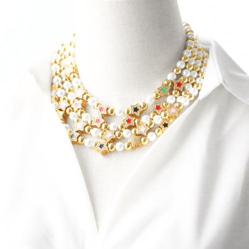 Collier en laiton cubique Zircon Micro Pave, avec perle de plastique, avec 5cm chaînes de rallonge, Placage de couleur d'or, bijoux de mode & pavé de micro zircon, plus de couleurs à choisir, protéger l'environnement, sans nickel, plomb et cadmium, Longueur:50 cm, Vendu par PC