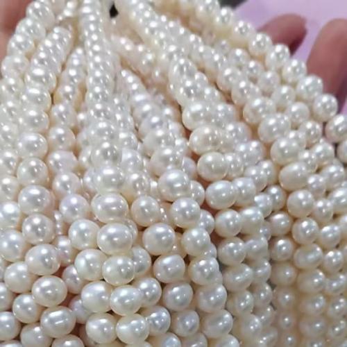 Natural Freshwater Pearl Loose Beads, Slightly Round, DIY & different size for choice, white, Sold By Strand