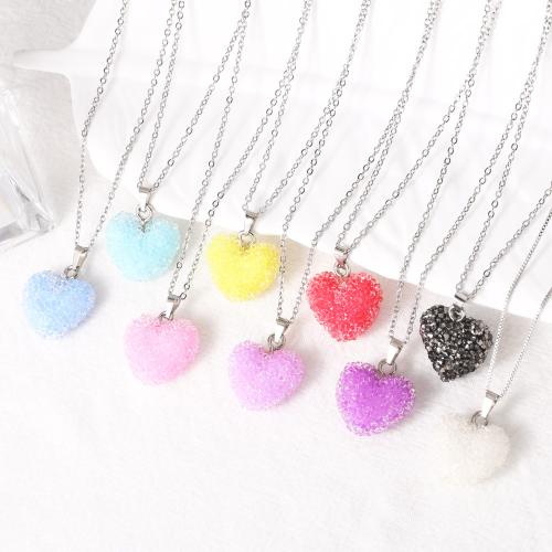 Collar de Latón, metal, con Acrílico, con 5cm extender cadena, Corazón, chapado en color de plata, Joyería, más colores para la opción, libre de níquel, plomo & cadmio, longitud:45 cm, Vendido por UD