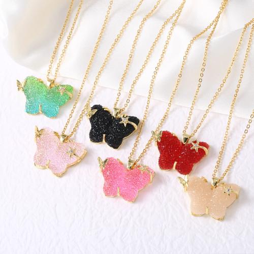 Brass Necklace, with Acrylic, with 5cm extender chain, Butterfly, gold color plated, fashion jewelry, more colors for choice, nickel, lead & cadmium free, Length:45 cm, Sold By PC