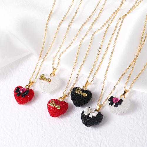 Collier en laiton cubique Zircon Micro Pave, avec Acrylique, avec 5cm chaînes de rallonge, coeur, Placage de couleur d'or, bijoux de mode & pavé de micro zircon, plus de couleurs à choisir, protéger l'environnement, sans nickel, plomb et cadmium, Longueur:45 cm, Vendu par PC