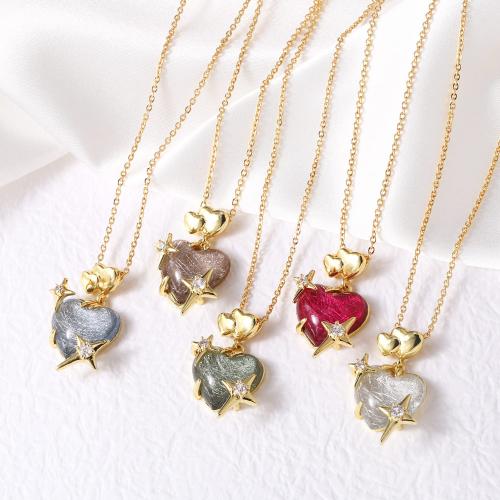 Cubic Zircon Micro Pave Brass Necklace, with Acrylic, Heart, gold color plated, fashion jewelry & micro pave cubic zirconia, more colors for choice, nickel, lead & cadmium free, Length:45 cm, Sold By PC