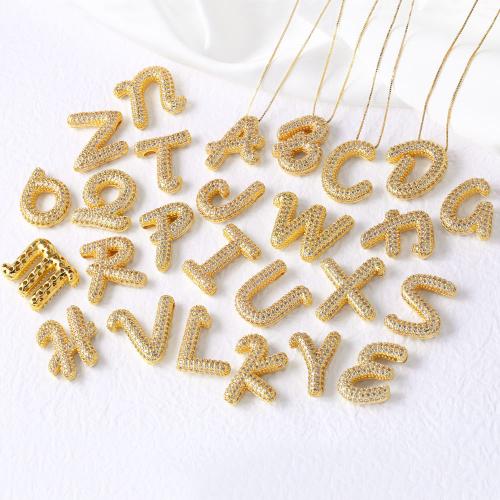 KubikZircon Mikro pflastern Messinghalsketten, Messing, mit Verlängerungskettchen von 5cm, Alphabet-Buchstabe, goldfarben plattiert, Modeschmuck & verschiedene Muster für Wahl & Micro pave Zirkonia, goldfarben, frei von Nickel, Blei & Kadmium, Länge:45 cm, verkauft von PC