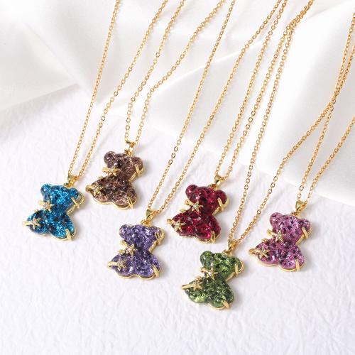 Collier en laiton cubique Zircon Micro Pave, avec Acrylique, avec 5cm chaînes de rallonge, ours, Placage de couleur d'or, bijoux de mode & pavé de micro zircon, plus de couleurs à choisir, protéger l'environnement, sans nickel, plomb et cadmium, Longueur:45 cm, Vendu par PC