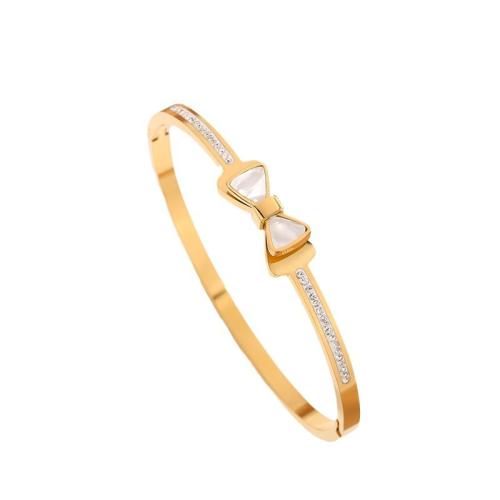 Brazalete del acero inoxidable, acero inoxidable 304, con Nácar Blanca, chapado, Joyería & micro arcilla de zirconia cúbica & para mujer, más colores para la opción, Inner diameter: about 17cm., Vendido por UD