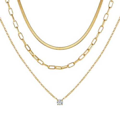 Multi Layer Necklace, Brass, with Cubic Zirconia, plated, three layers & fashion jewelry & for woman, golden, Length:Approx 41-50 cm, Sold By PC