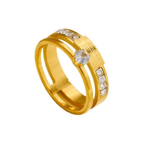 Anillo de dedo acero inoxidable del Rhinestone, acero inoxidable 304, chapado, diverso tamaño para la opción & para mujer & con diamantes de imitación & hueco, más colores para la opción, Vendido por UD