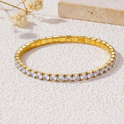 Stainless Steel Jewelry Bracelet, 304 Stainless Steel, with Crystal, plated, fashion jewelry & different materials for choice & for woman, golden, Sold By PC