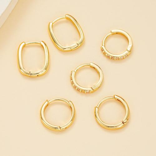 Cubic Zirconia Micro Pave Brass Earring, plated, three pieces & for woman, golden, Sold By Set