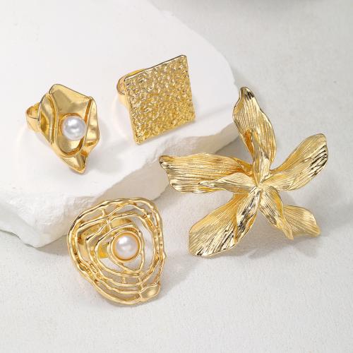 Tibetan Style Finger Ring, with Plastic Pearl, plated, fashion jewelry & different styles for choice & for woman, golden, Sold By PC