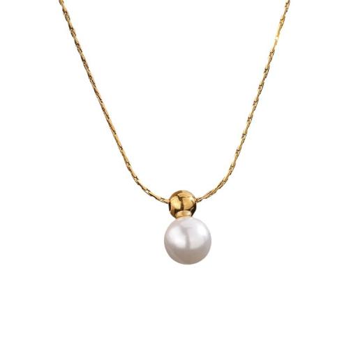 Stainless Steel Jewelry Necklace, 304 Stainless Steel, with Plastic Pearl, 18K gold plated, fashion jewelry & for woman, Length:Approx 41-50 cm, Sold By PC