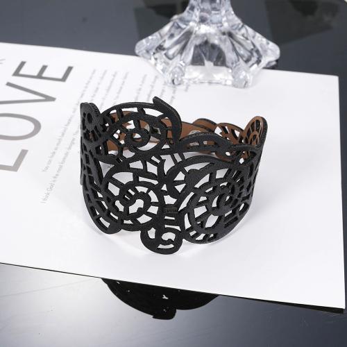 PU Leather Cord Bracelets, handmade, fashion jewelry & for man & hollow, black, 205mm, Sold By PC