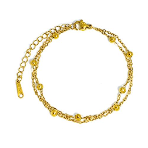 Bijoux bracelet en acier inoxydable, Acier inoxydable 304, avec 5cm chaînes de rallonge, Placage, Double couche & bijoux de mode & pour femme, doré, Longueur:17 cm, Vendu par PC