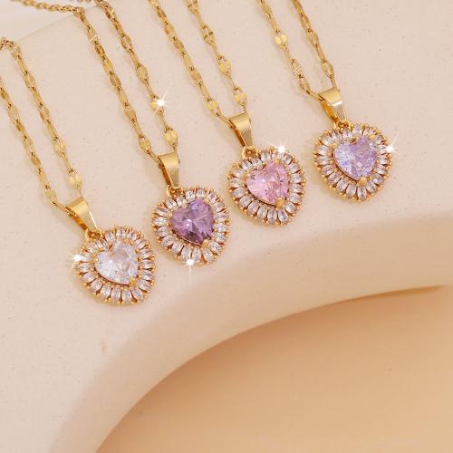 Cubic Zircon Micro Pave Brass Necklace, with 304 Stainless Steel Chain & Cubic Zirconia, with 5cm extender chain, gold color plated, fashion jewelry & for woman, more colors for choice, Length:40 cm, Sold By PC