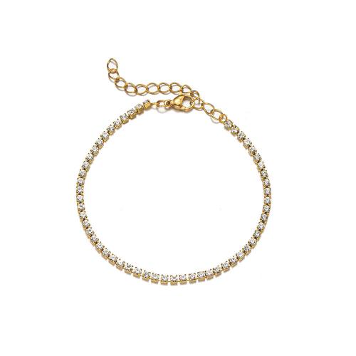 Stainless Steel Jewelry Bracelet, 304 Stainless Steel, with 5cm extender chain, plated, fashion jewelry & Unisex & micro pave cubic zirconia, golden, Length:17 cm, Sold By PC