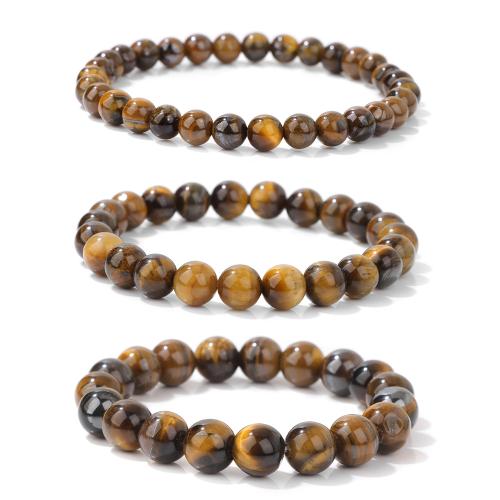 Natural Tiger Eye Bracelets, with Elastic Thread, handmade, fashion jewelry & Unisex & different size for choice, Sold By PC